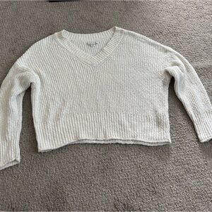American Eagle Outfitters Cream V-Neck Cropped Sweater